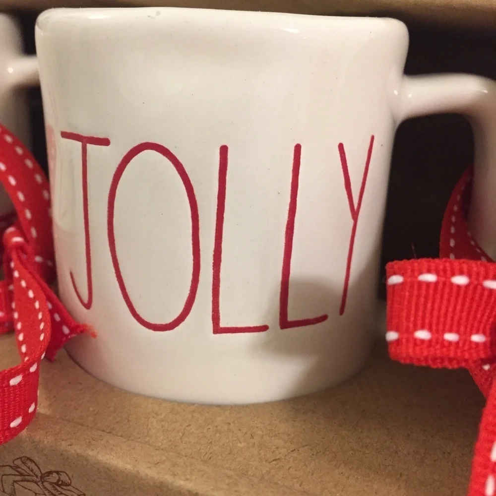 Rae Dunn HOLLY JOLLY Mug Ornaments Christmas NWT red